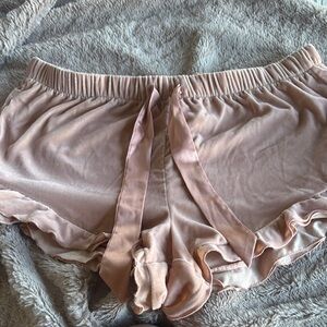 NWT LARGE Silky VELVET Pink RUFFLE Women's Sleep Shorts